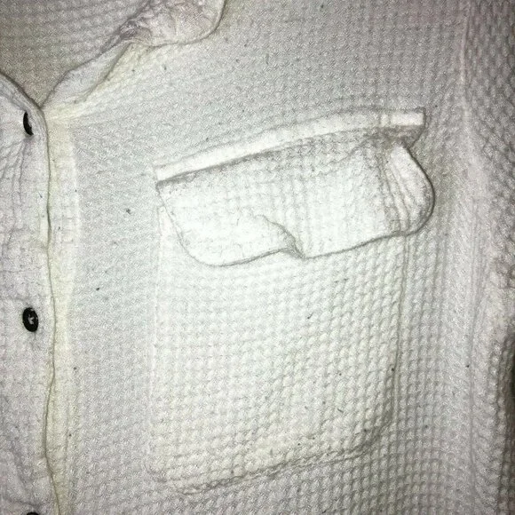 Tru Luxe Women's Large Button Up Shirt Collared Long Sleeve White Waffle Weave - Picture 11 of 12